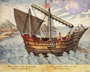 Un navire de Chine et de Java gréé de voiles en nattes